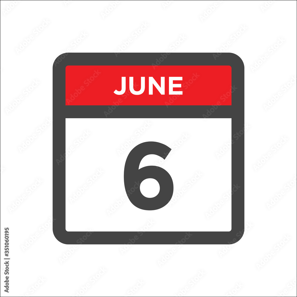 June 6 calendar icon with day of month June 6 calendar icon with day of month