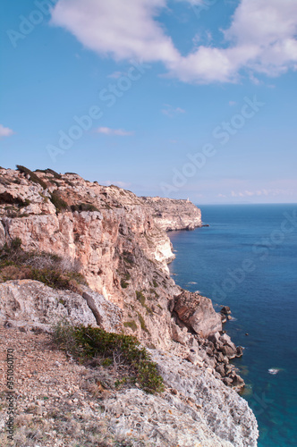 Far de Cap Blanc at Mallorca, Spain cliffs view, lighthouse, cabrera island