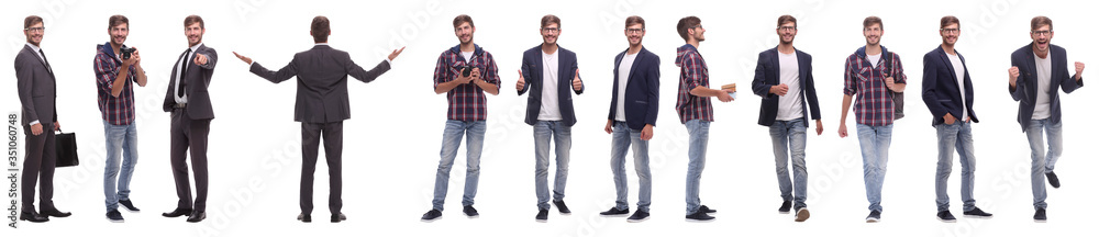 panoramic collage of self-motivated young man .isolated on white panoramic collage of self-motivated young man .isolated on white
