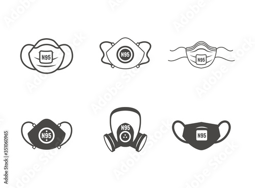 N95 facemask ppe face mask icon set - respiratory face masks