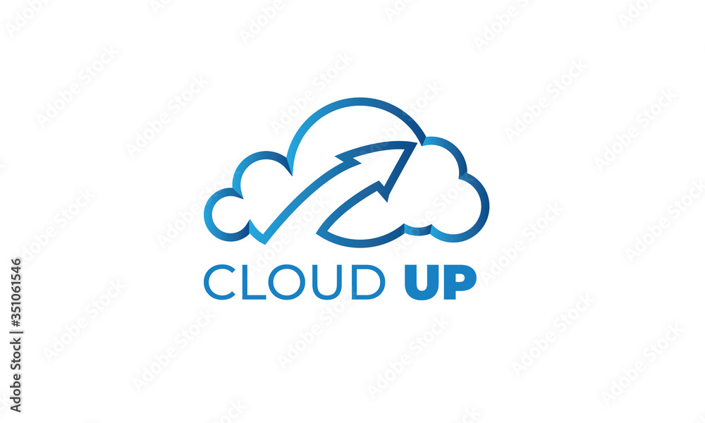 CLOUD UP LOGO can be used for upload icon - download icon - hosting logo - website logo - share icon - with illustration sky blue color , with VEctor EPS 10  