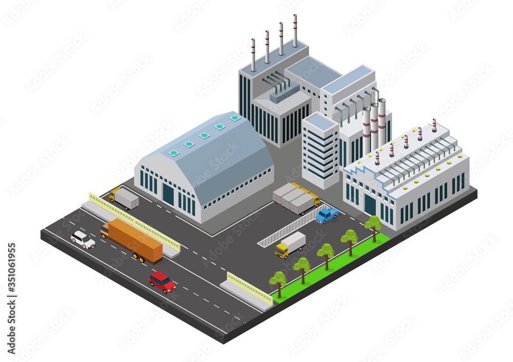 Vector illustration isometric Industrial buildings Vector illustration isometric Industrial buildings