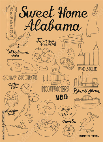 Vector pattern with Alabama's sighs ans sights infographics