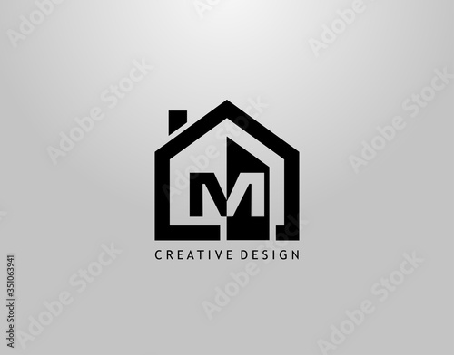 Real Estate M Letter Logo. Negative Space of Initial M and Minimalist House Shape