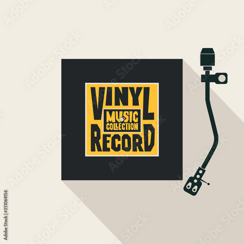 Vector music banner with square label for vinyl record, record player and words Vinyl record, Music collection. Suitable for music poster, flyer, invitation, cover, sticker.