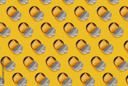 Kiev, Ukraine - May 21, 2020: Pringles Tube Pattern on a yellow background photo