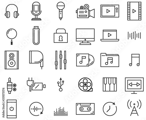 Set of Vector Media Line Icons. Editable Stroke. 64x64 Pixel Perfect.