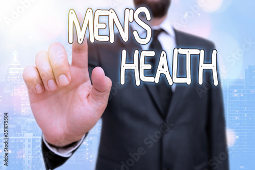 Writing note showing Men S Health. Business concept for state of complete physical mental and social well being by man photo