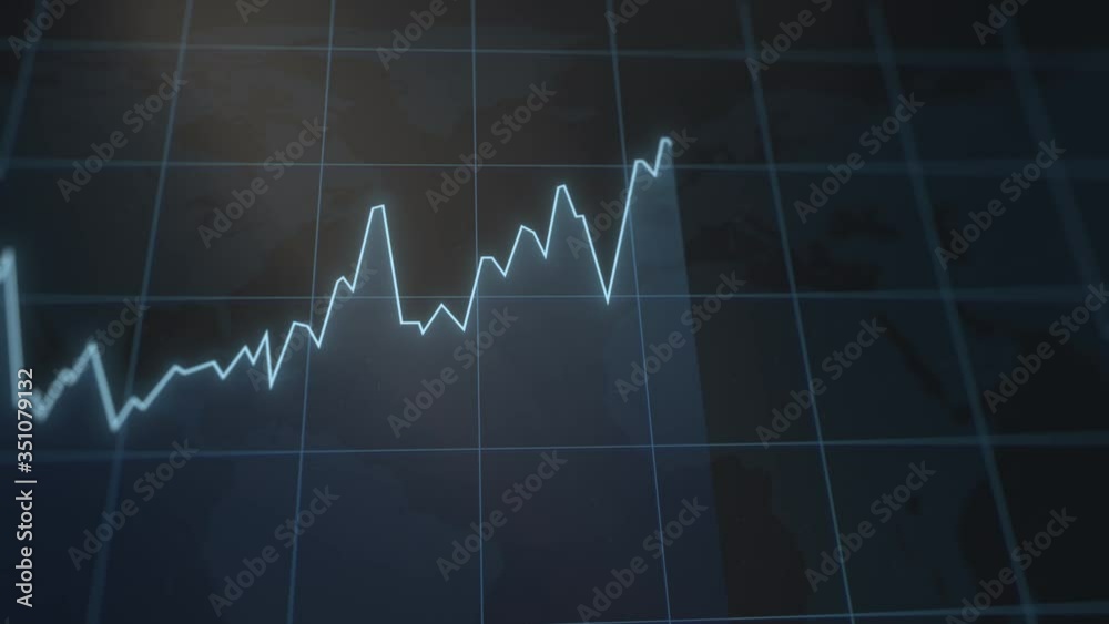 Dynamic animation of growing graph. Business success. Currency rate or income visualization. Economic infographics. Data analysis. Global economy increase. Blue colored financial footage in 4K