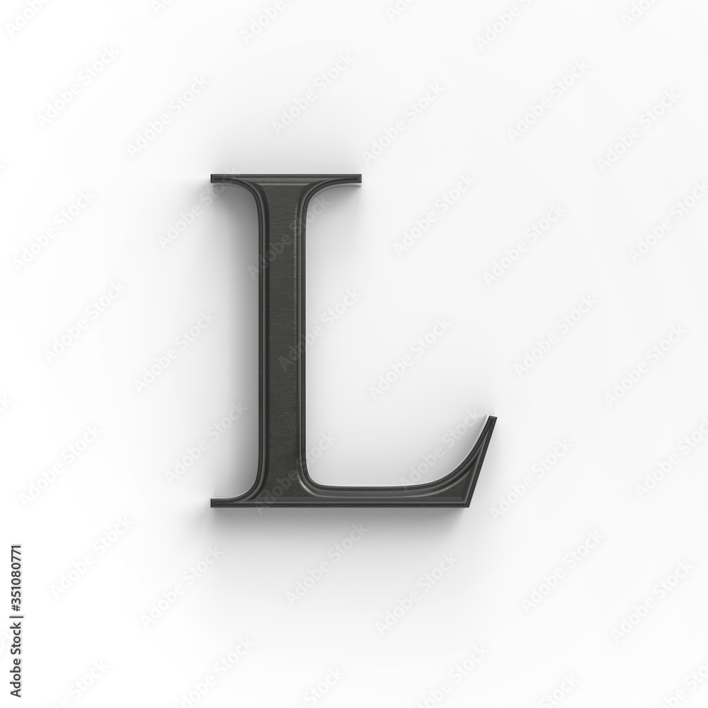 wood letter L with surface contact shadow, ISOLATED upper-case 3d wooden  font suitable for decorations, PS matte path shape level included, 3D  illustration Stock Illustration