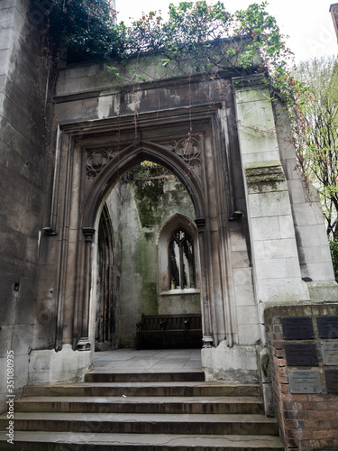 Spring blossoms at St Dunstan in the East Church, London, England, UK