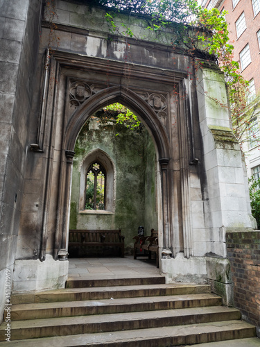 Spring blossoms at St Dunstan in the East Church, London, England, UK