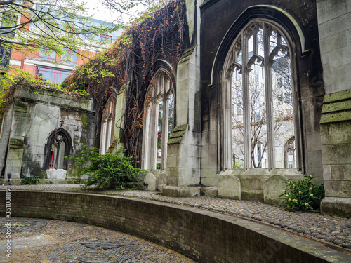 Spring blossoms at St Dunstan in the East Church, London, England, UK