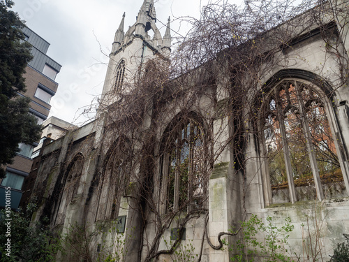 Spring blossoms at St Dunstan in the East Church, London, England, UK