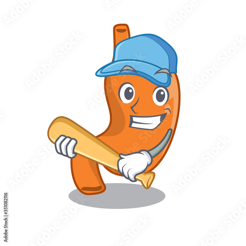 Attractive stomach in caricature character playing baseball