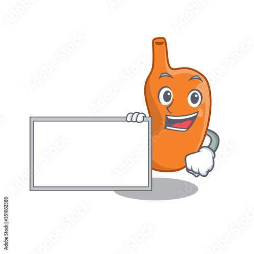 Cartoon character design of stomach holding a board