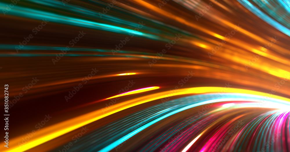 Abstract neon lights Sci-Fi futuristic Hi Tech virtual reality tunnel. Futuristic motion graphic. Ultra violet neon light glow. 3D rendering