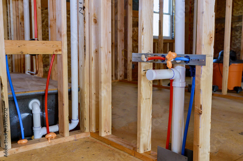 Under construction new home PVC waste water system rough plumbing