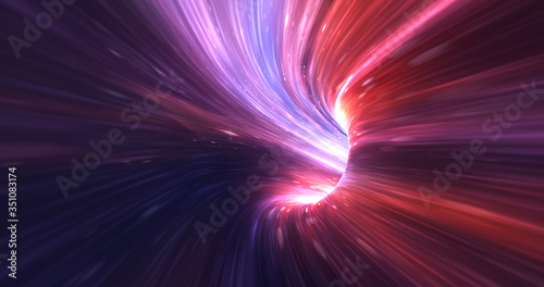 Abstract energy tunnel in space. Wormhole travel through time and space. Wormhole space deformation, science fiction. Black hole, vortex hyperspace tunnel. 3D rendering photo