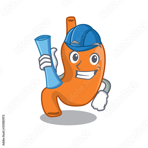 caricature picture of stomach Architect with blue prints