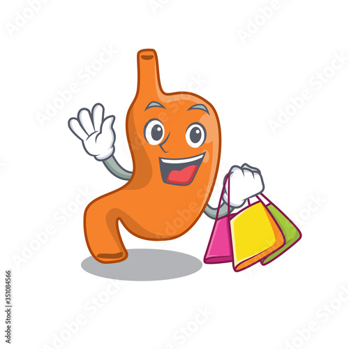 wealthy stomach cartoon character with shopping bags photo