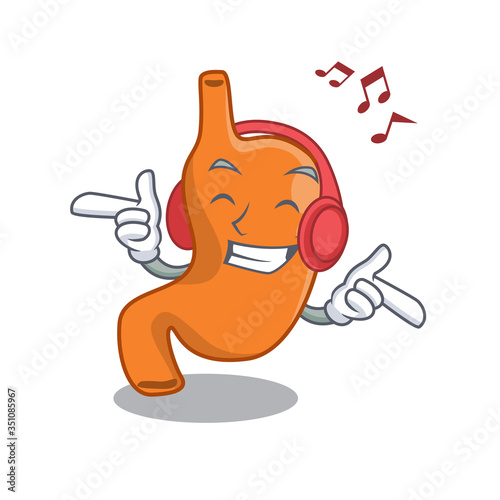 Stomach Cartoon design concept listening music on headphone