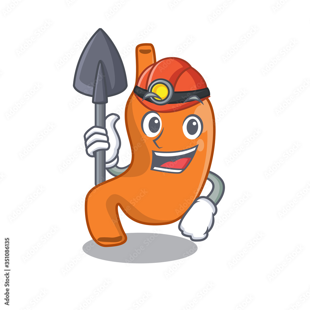 A cartoon picture of stomach miner with tool and helmet