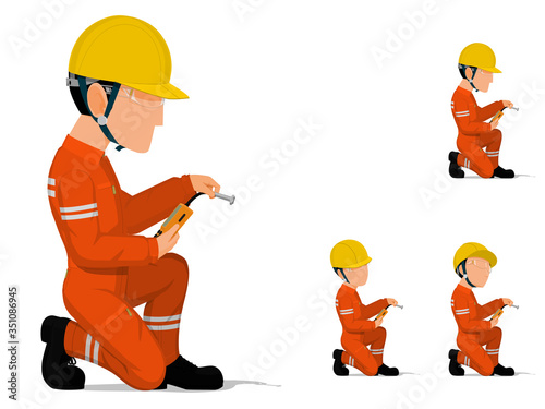 Set of industrial inspector is operating a inspection equipment
