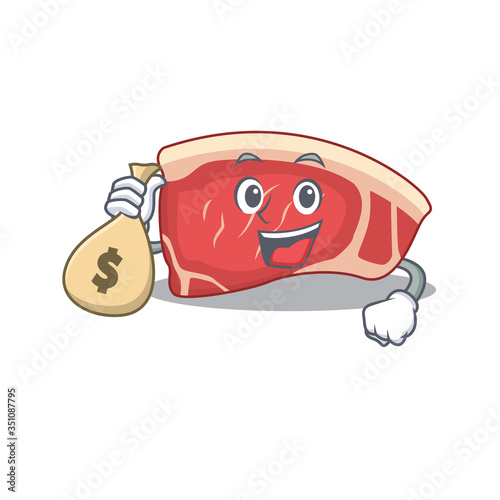 Crazy rich sirloin mascot design having money bags