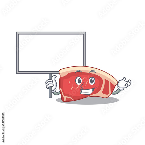 Cartoon picture of sirloin mascot design style carries a board