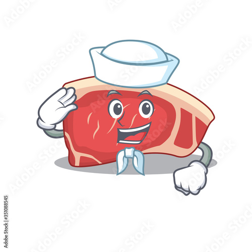 Smiley sailor cartoon character of sirloin wearing white hat and tie