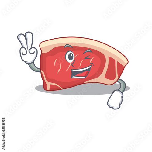 Happy sirloin cartoon design concept show two fingers