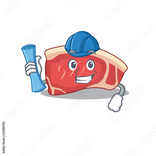caricature picture of sirloin Architect with blue prints