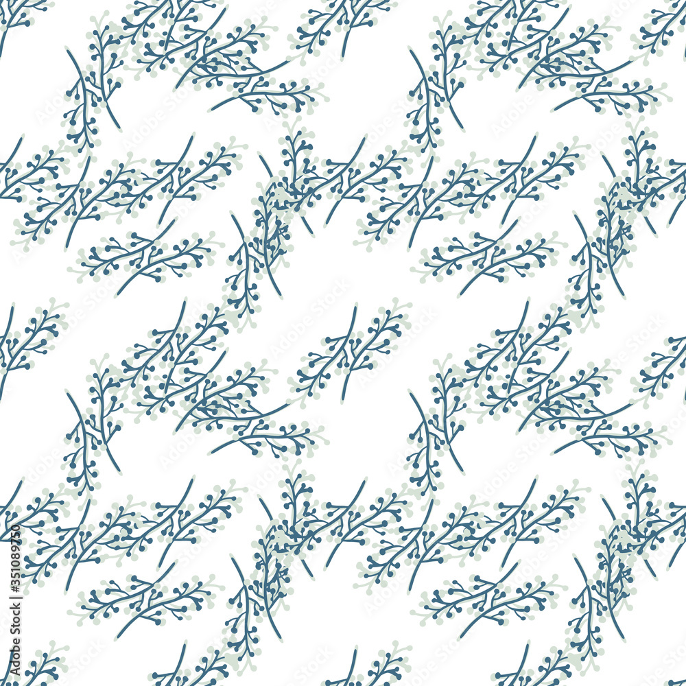 Geometric spring branches seamless pattern on white background. Vintage rustic with twig pattern.