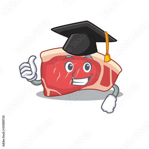Happy proud of sirloin caricature design with hat for graduation ceremony