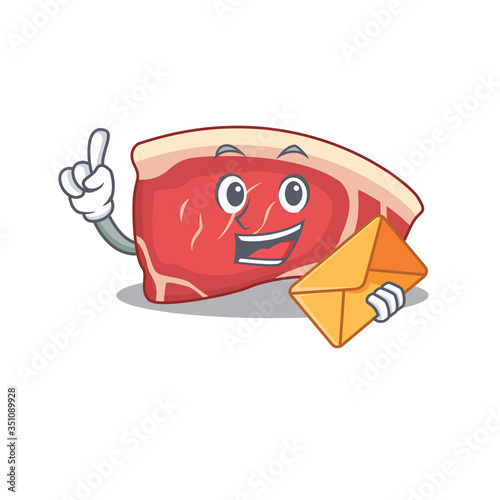 A picture of cheerful sirloin cartoon design with brown envelope