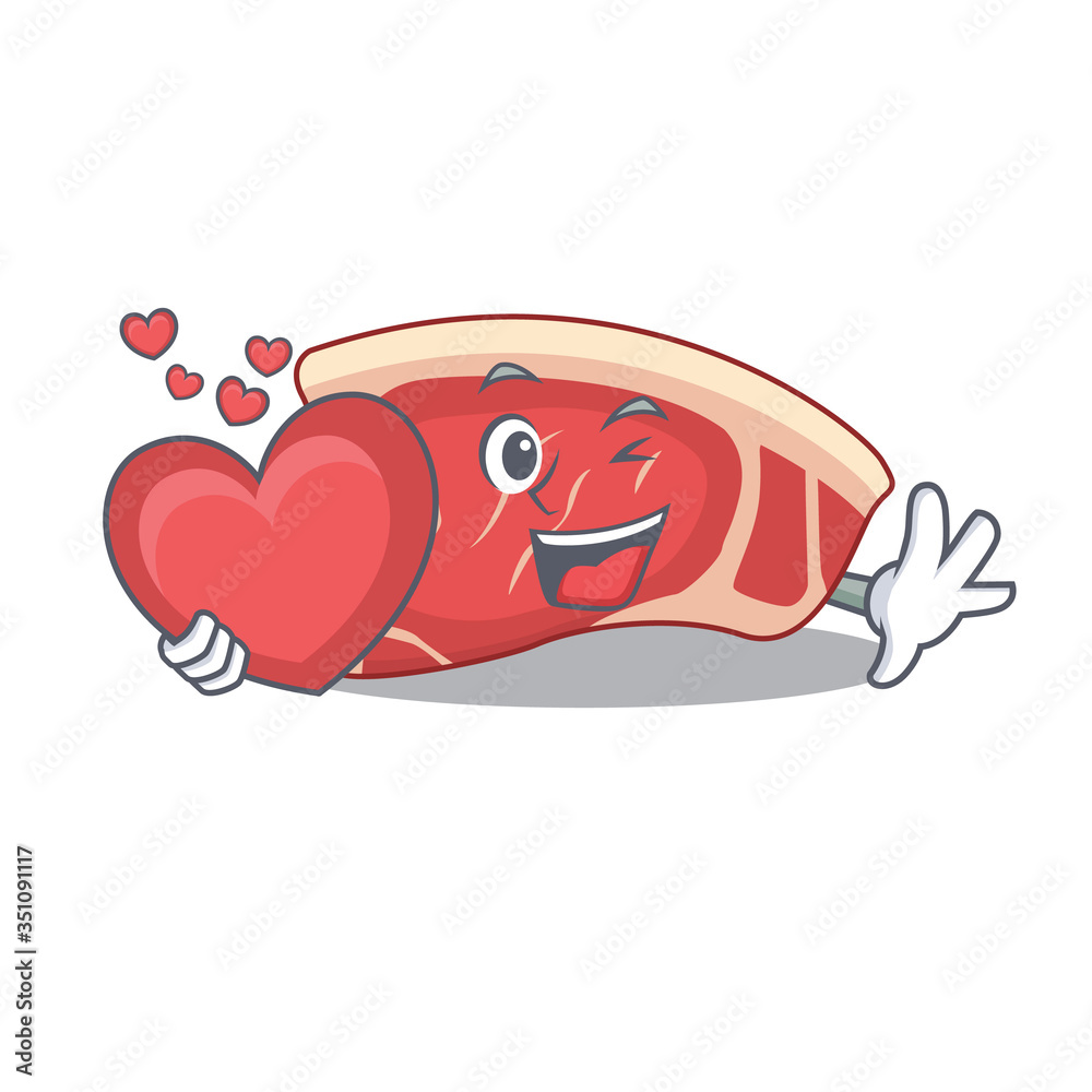 A sweet sirloin cartoon character style holding a big heart A sweet sirloin cartoon character style holding a big heart