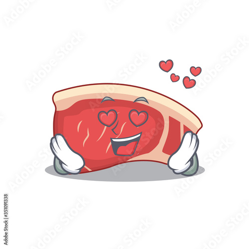 Romantic sirloin cartoon character has a falling in love eyes