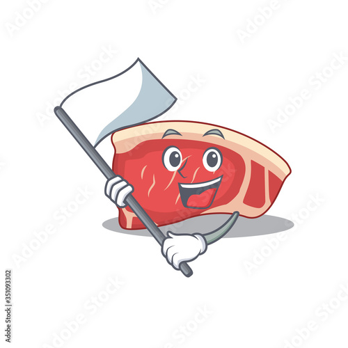 A heroic sirloin mascot character design with white flag