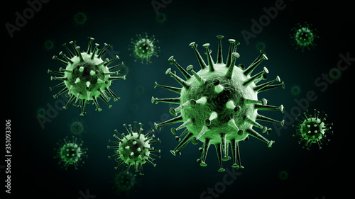 Virus Infection Inside Lungs. Green Virus Infected Body Cells Floating and Rotating. COVID-19 Viral Infection.