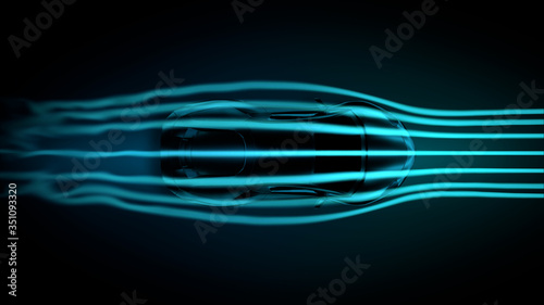 Wind tunnel aerodynamics test of concept car, top view.