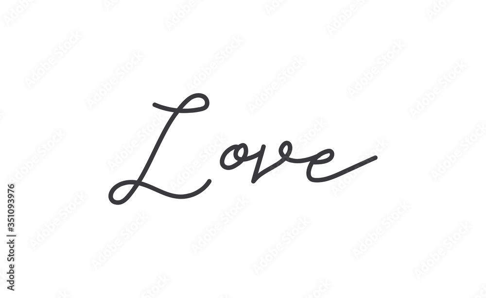 Love word hand drawn text. Lettering style typography,