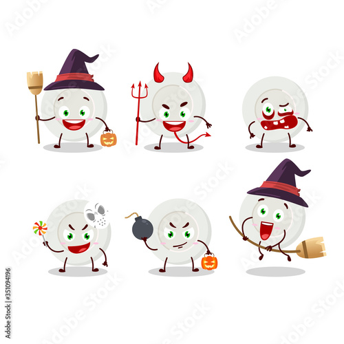 Halloween expression emoticons with cartoon character of plate angry expression