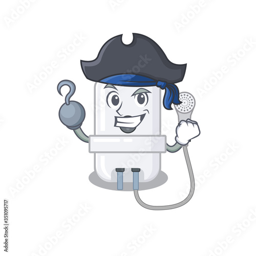 electric water heater cartoon design in a Pirate character with one hook hand