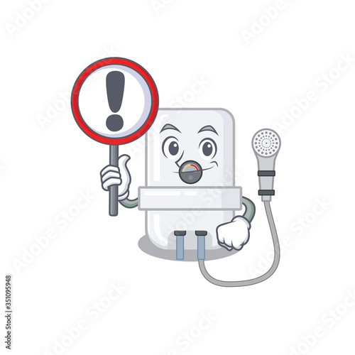 A cartoon icon of electric water heater with a exclamation sign board