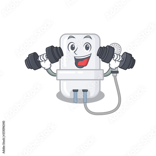 electric water heater mascot design feels happy lift up barbells during exercise