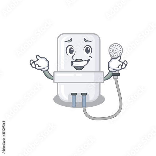 A cute picture of grinning electric water heater caricature character