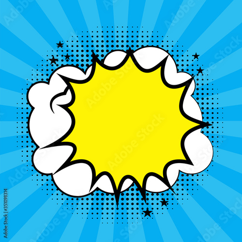 Cartoon style explosion. Background in the form of a comic strip. Exclamation mark icon. Stock template.