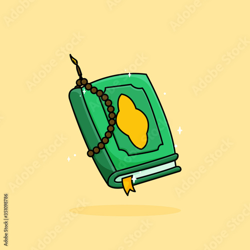 vector rosary and al qur'an in flat style cartoon