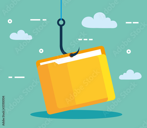 data phishing hacking online scam concept, with file document hook vector illustration design